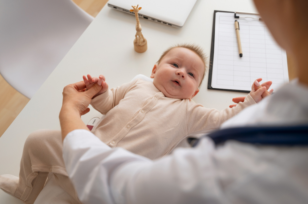 baby with doctor during well baby check